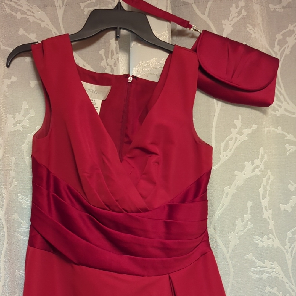 David's Bridal Red Sleeveless Dress with Clutch